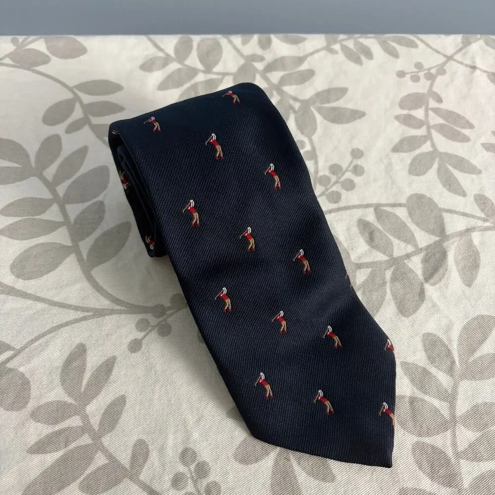 Vintage Excello Cravats Golf Tie Navy Blue Novelty Golfer Preppy USA 55